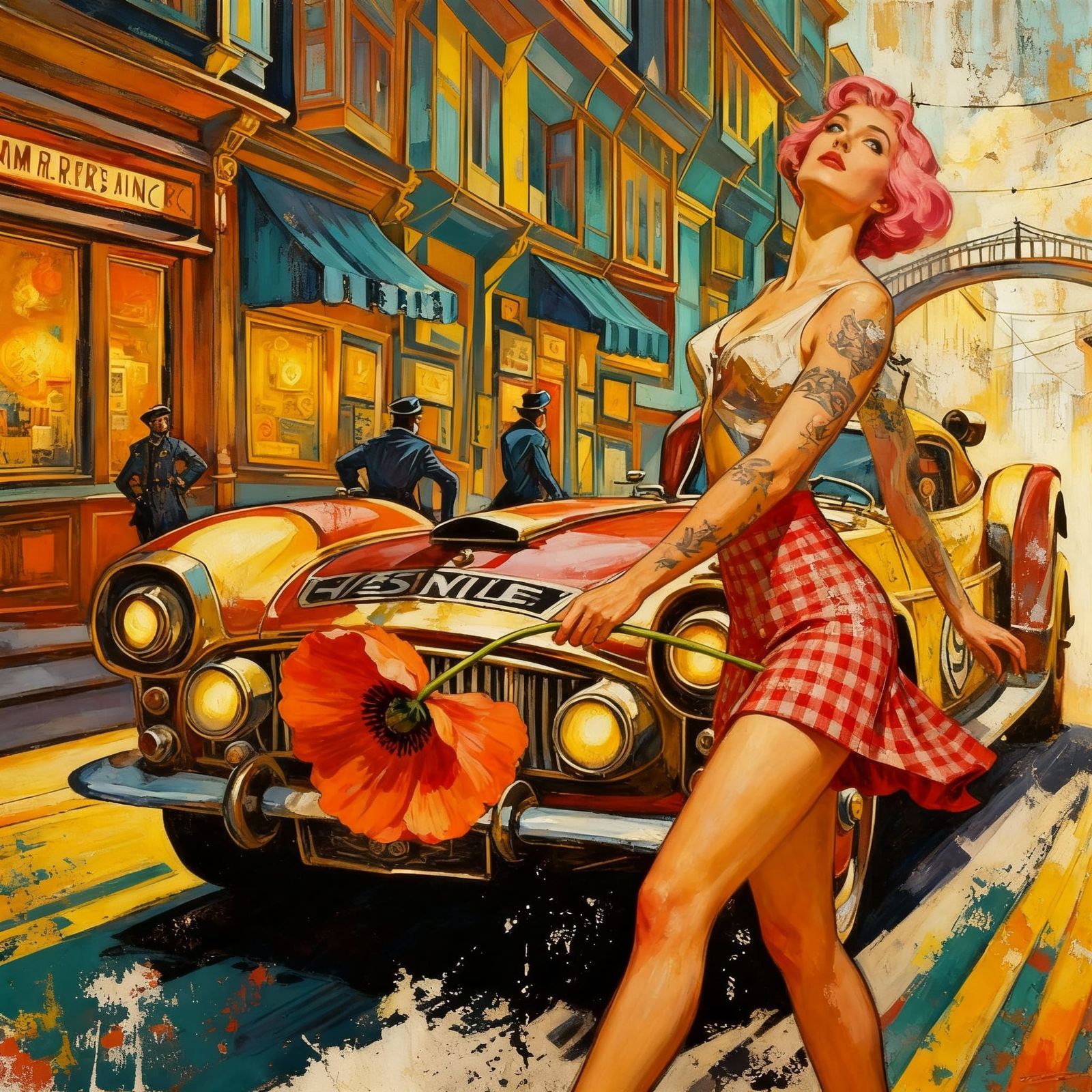 Woman with Poppy in Art Deco Street Art Style