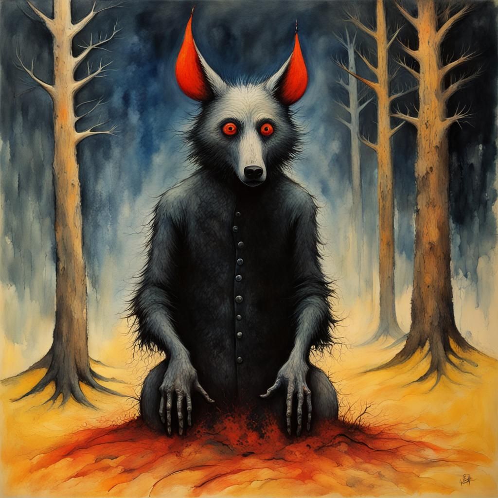 Big Bad Wolf Gouache Impressionist Masterpiece