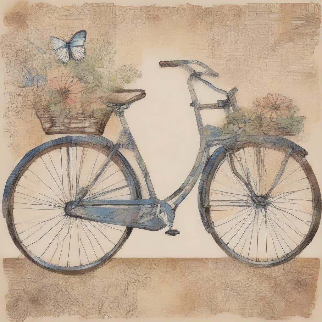 Vintage Whimsy: A Bicycle's Journey in Doodle Art