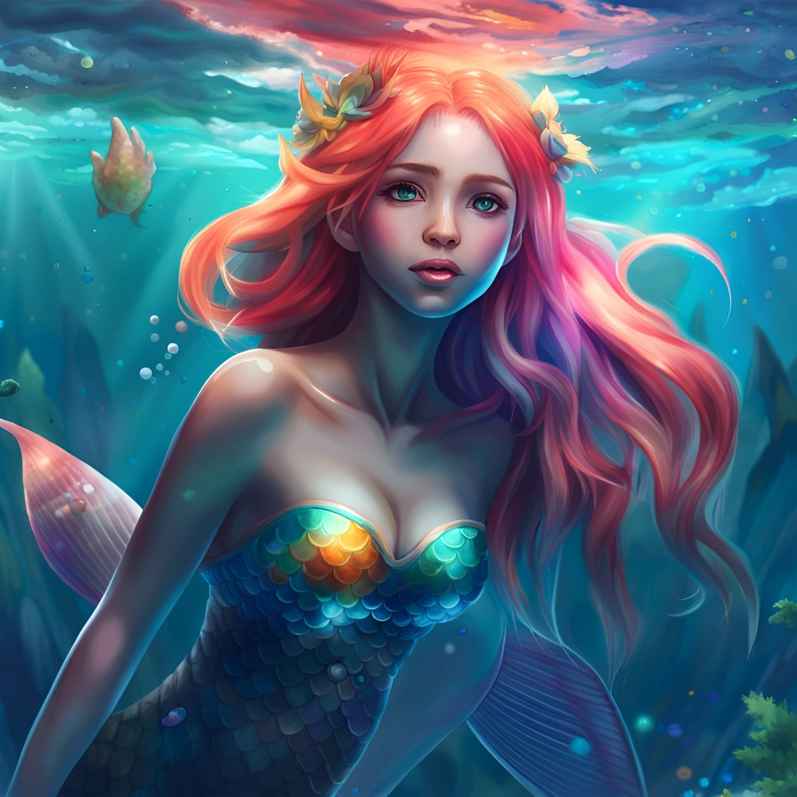 Hyperrealistic Anime Mermaid Fantasy Concept Art