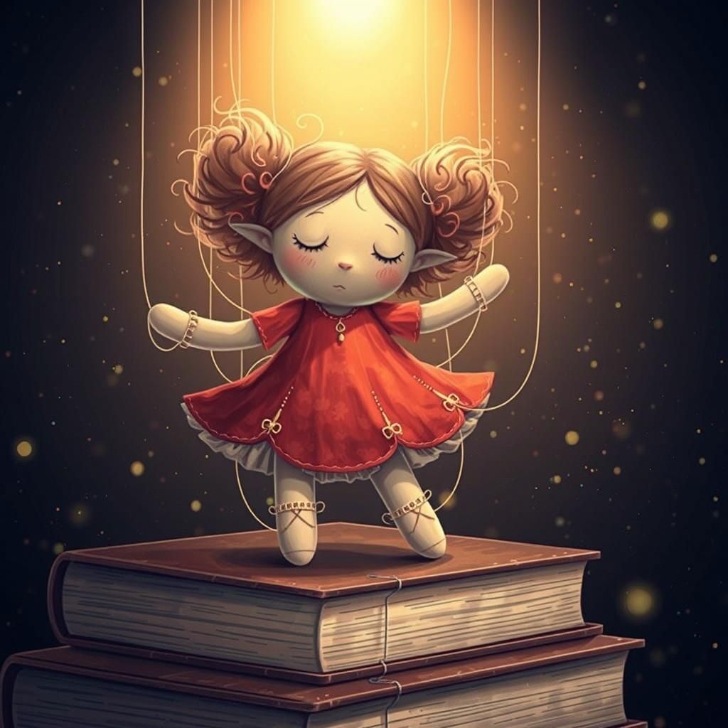 Ragdoll in Crimson Dress: Whimsical Dreamscape