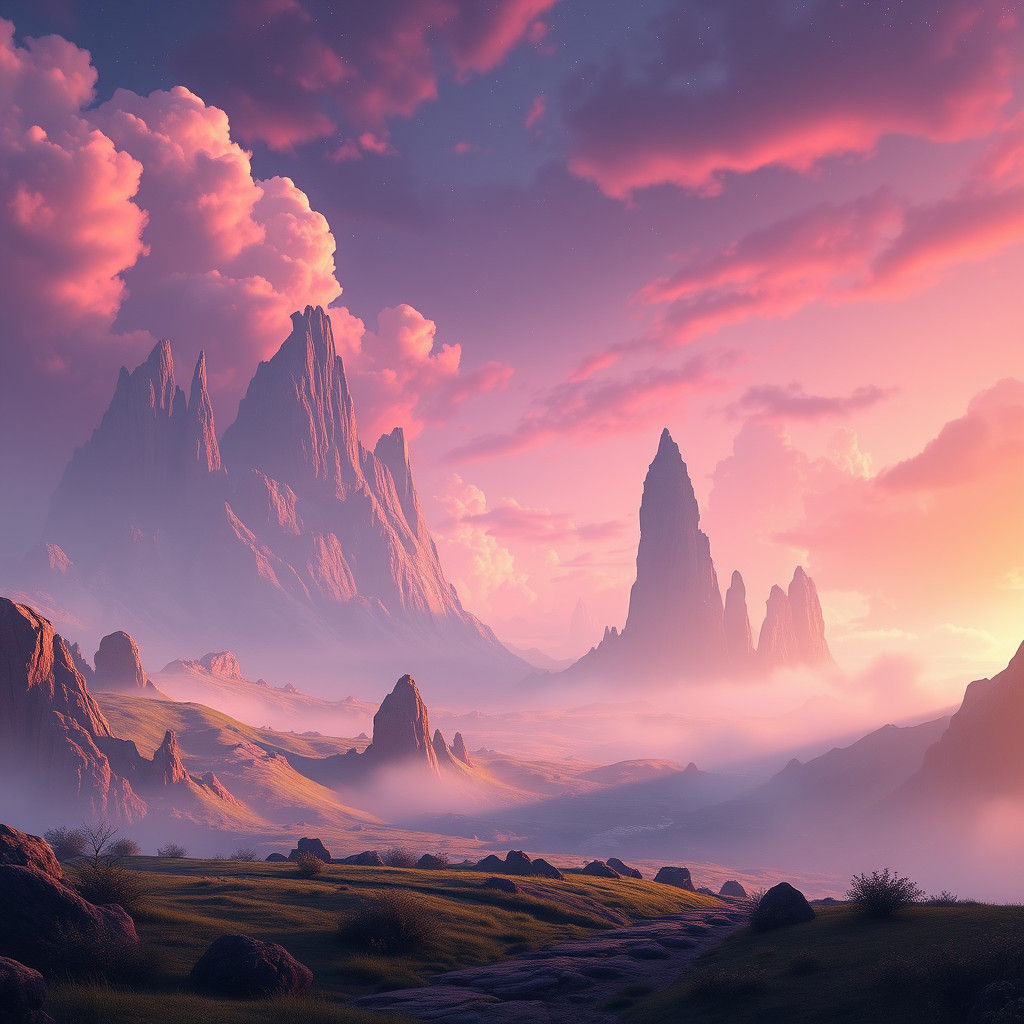 Ethereal Fantasy Landscape in Deep Color Palette
