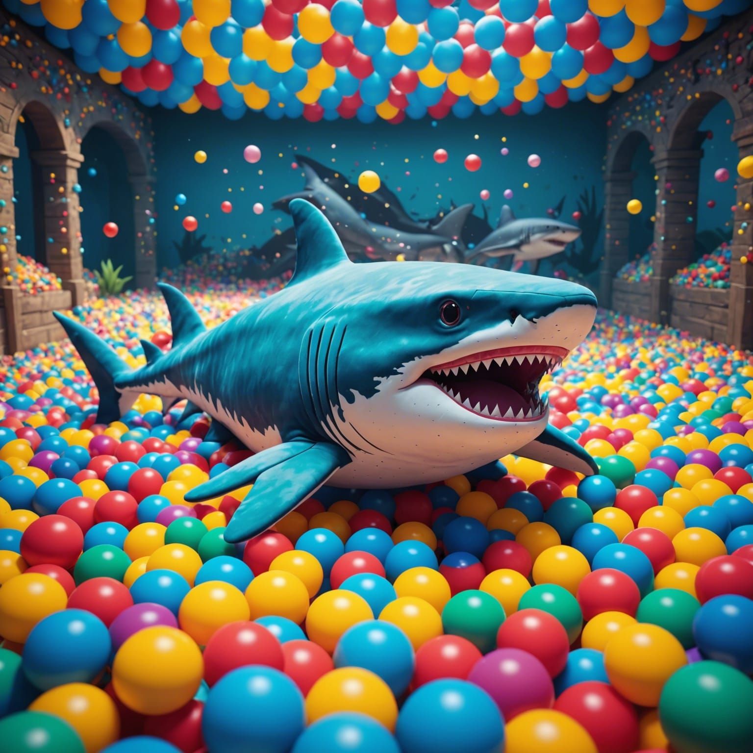 Plush Shark in Ball Pit: Fantasy Concept Art
