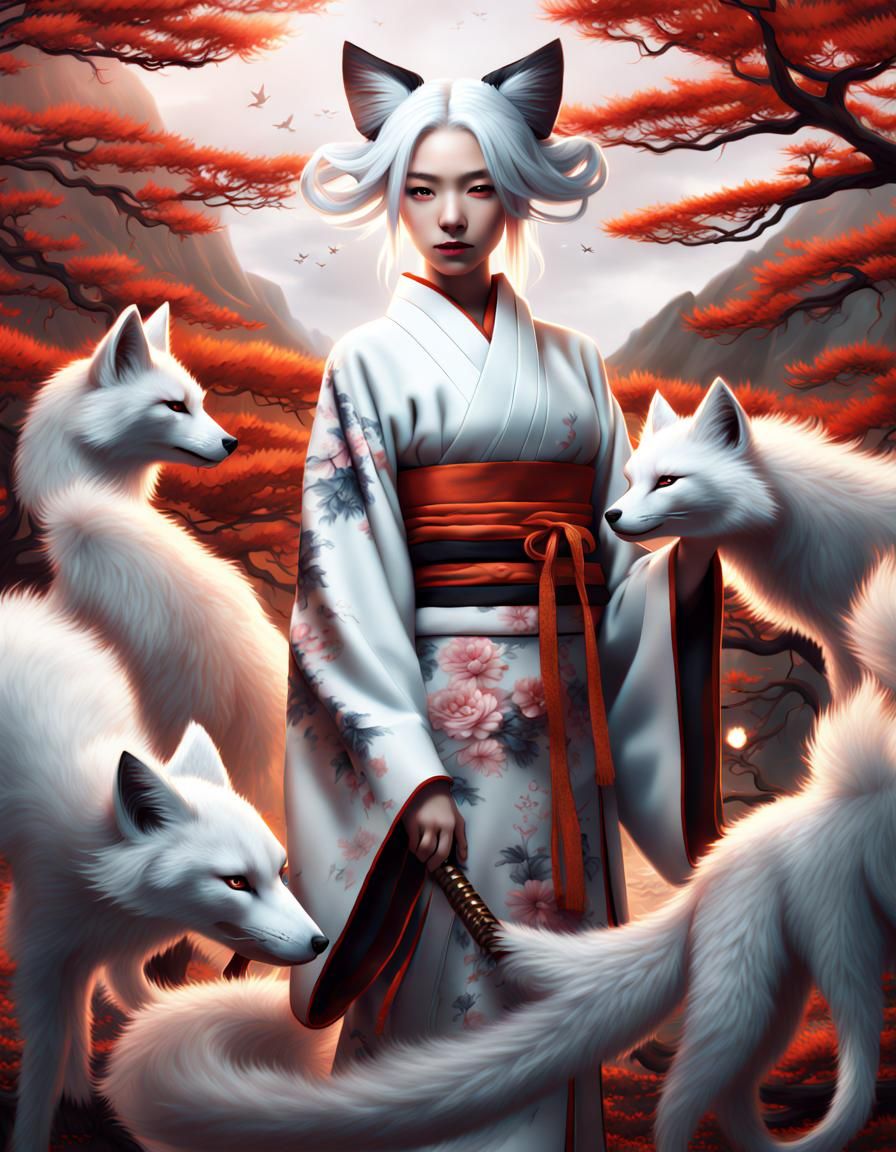 Kitsune Woman in Kimono: Digital Matte Painting