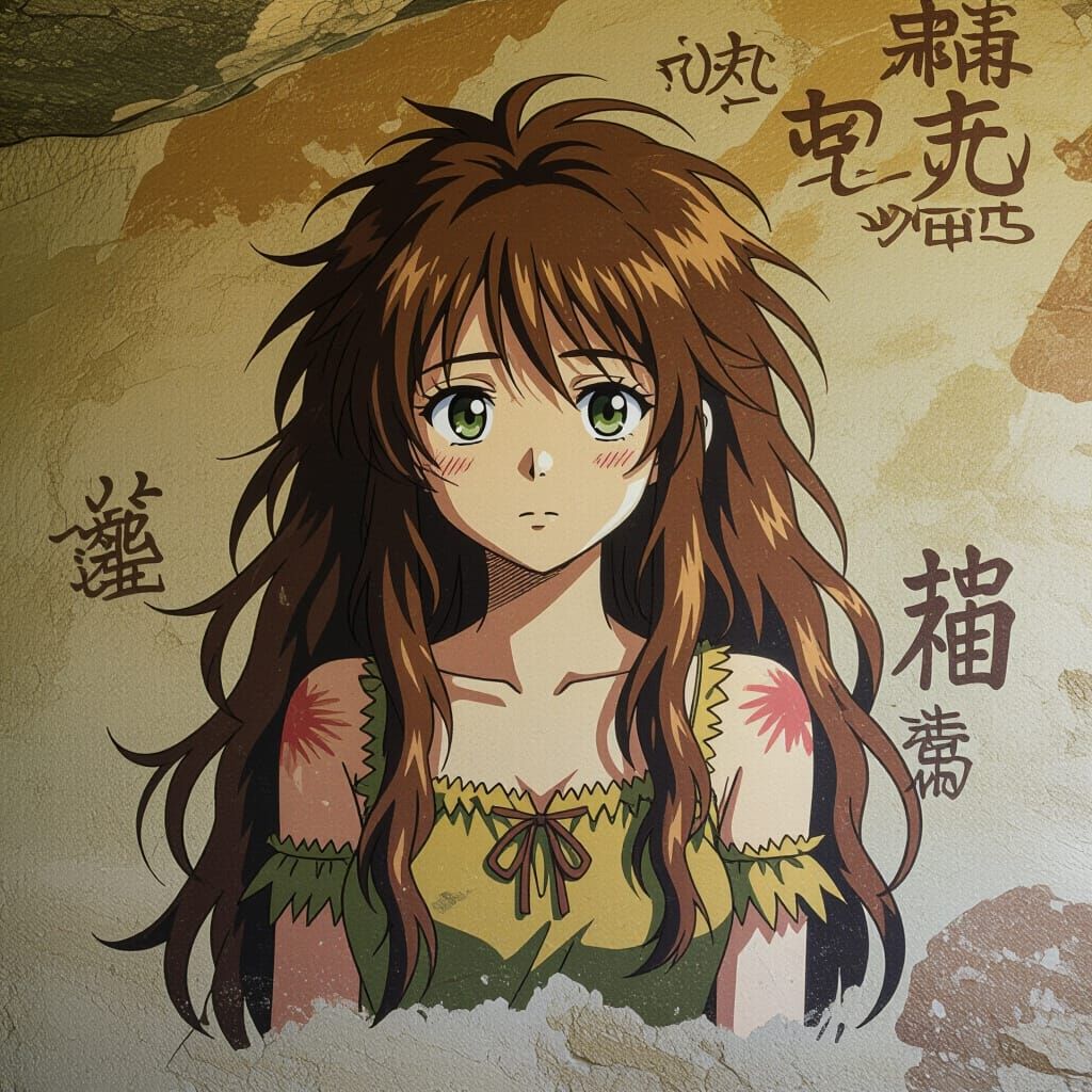 Anime Girl Paints Prehistoric Cave Art