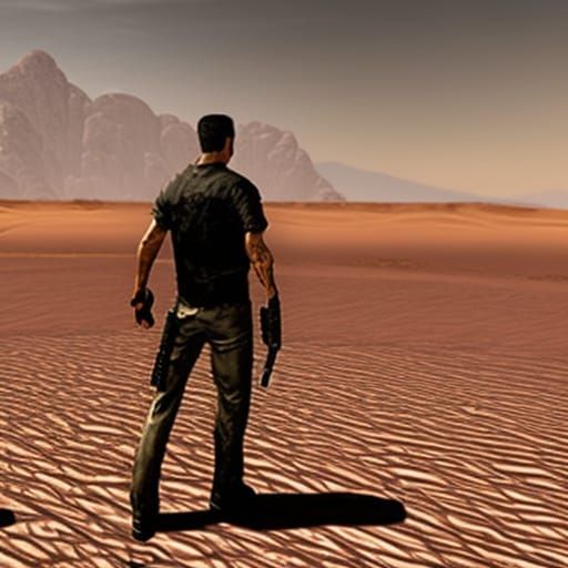 Max Payne in Dystopian Desert Landscape