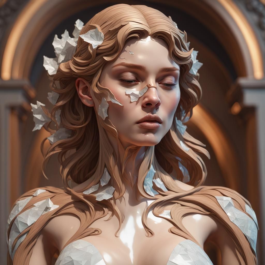 Decorative Female Portrait with Wood Carving Texture