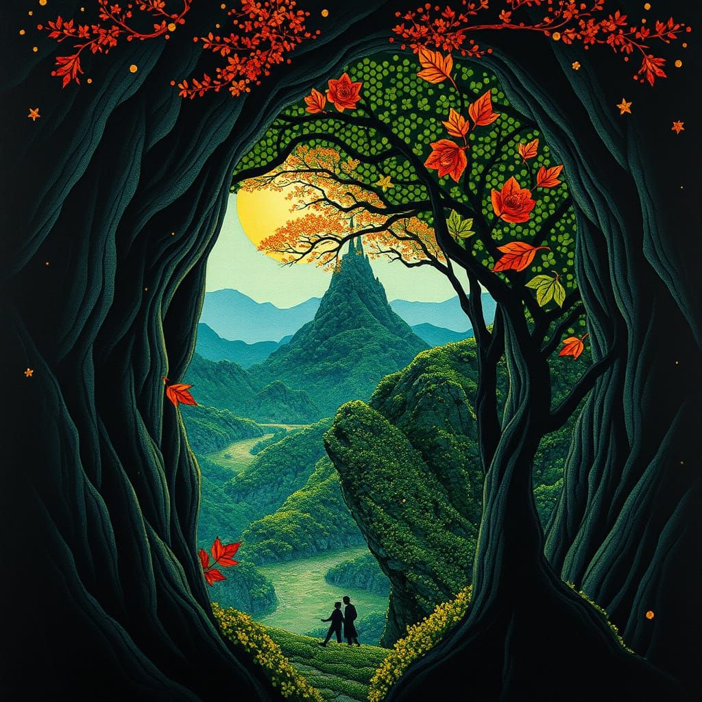 Abstract Landscape in Gouache and Watercolor Style