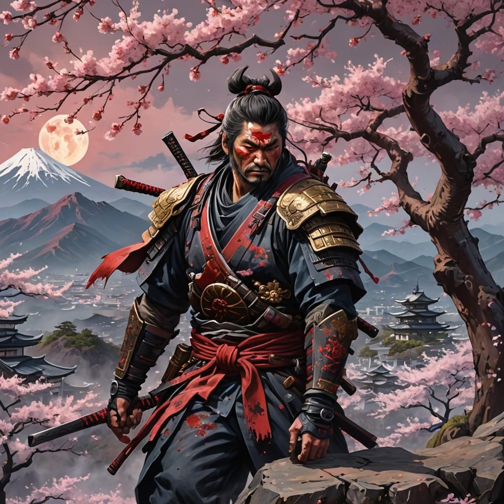 Last Ronin Under Blood Moon: Hyperrealistic Splash Art