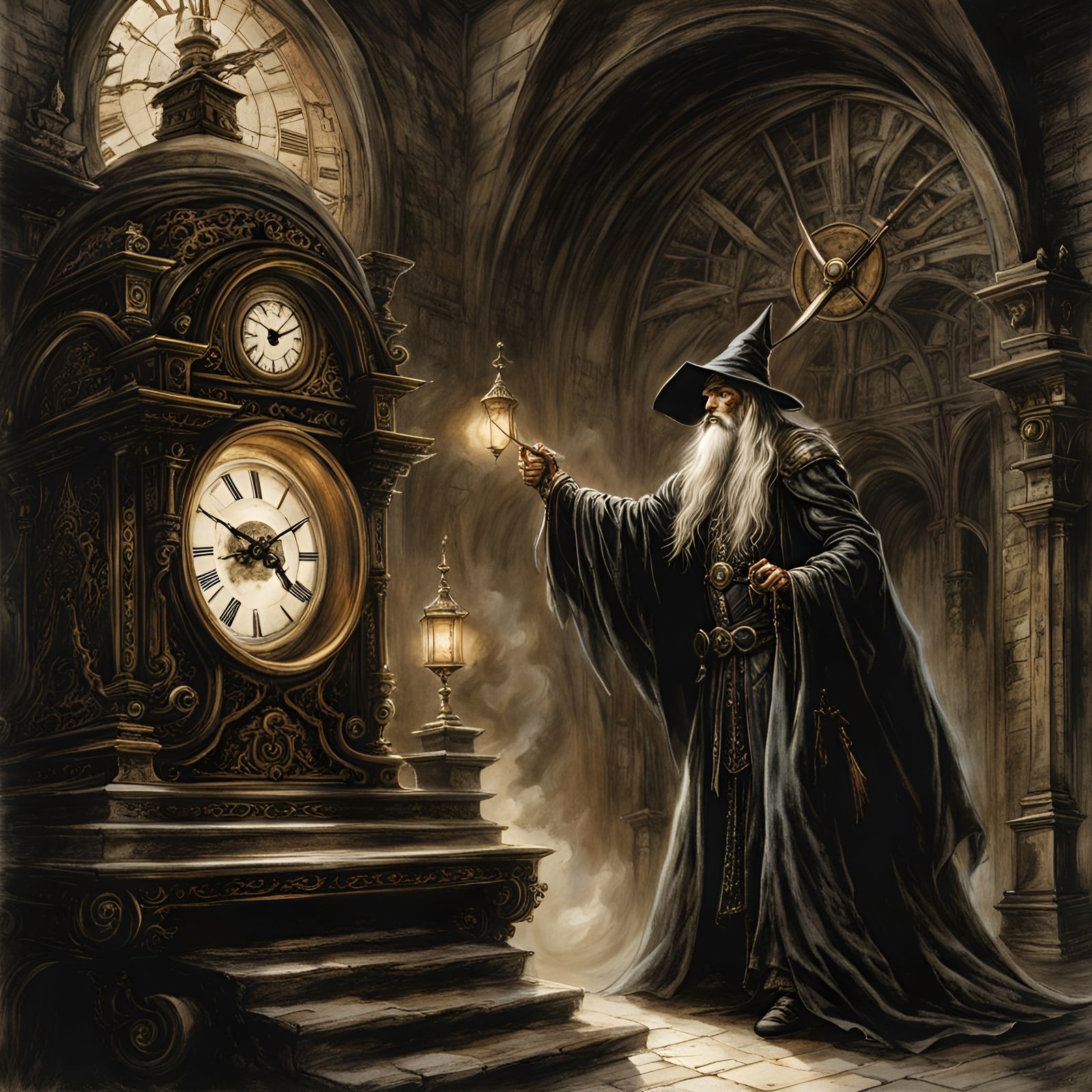 Wizard's Time Travel: Dark Fantasy Comic Illustration