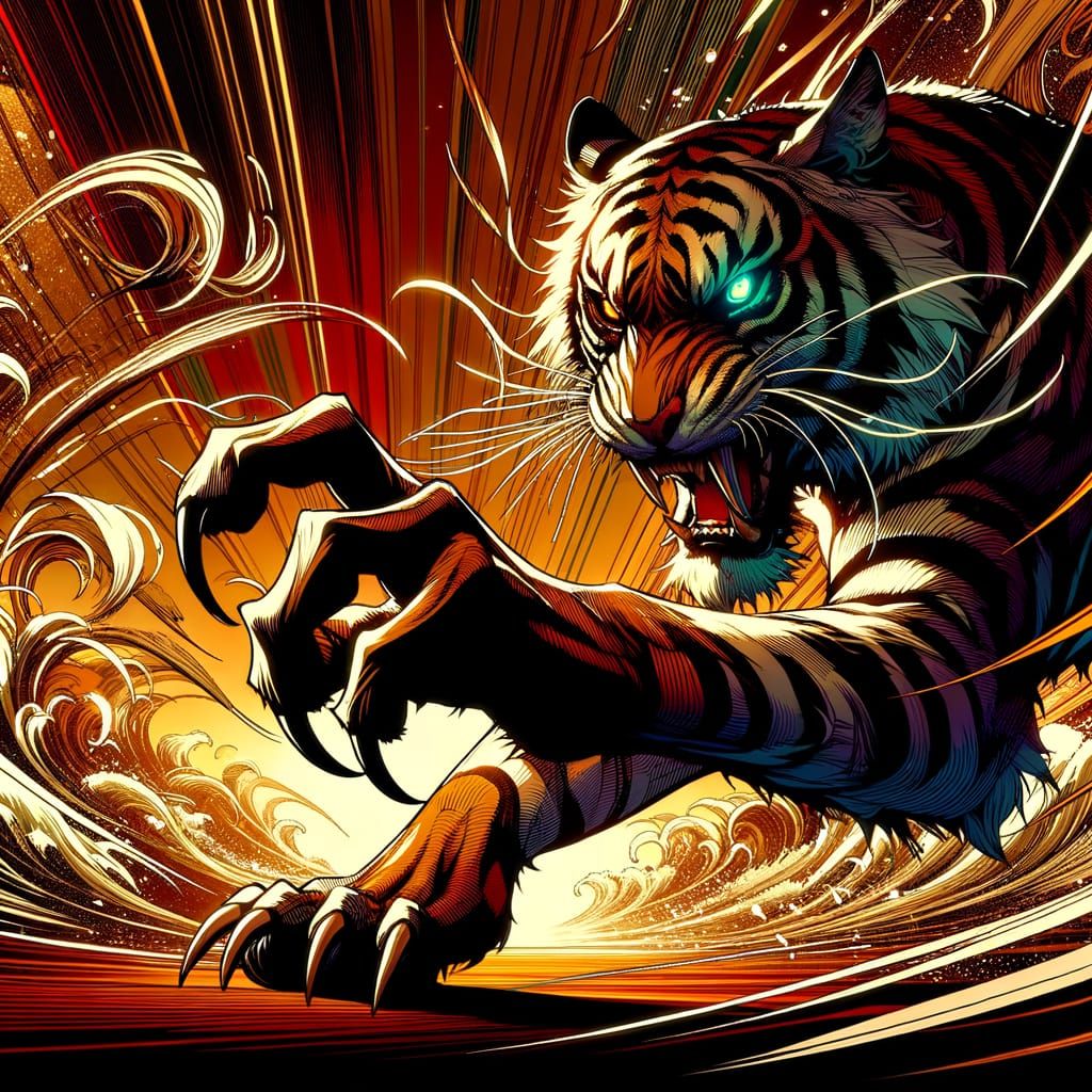 Ferocious Tiger with Claw Stripes in Manga Style