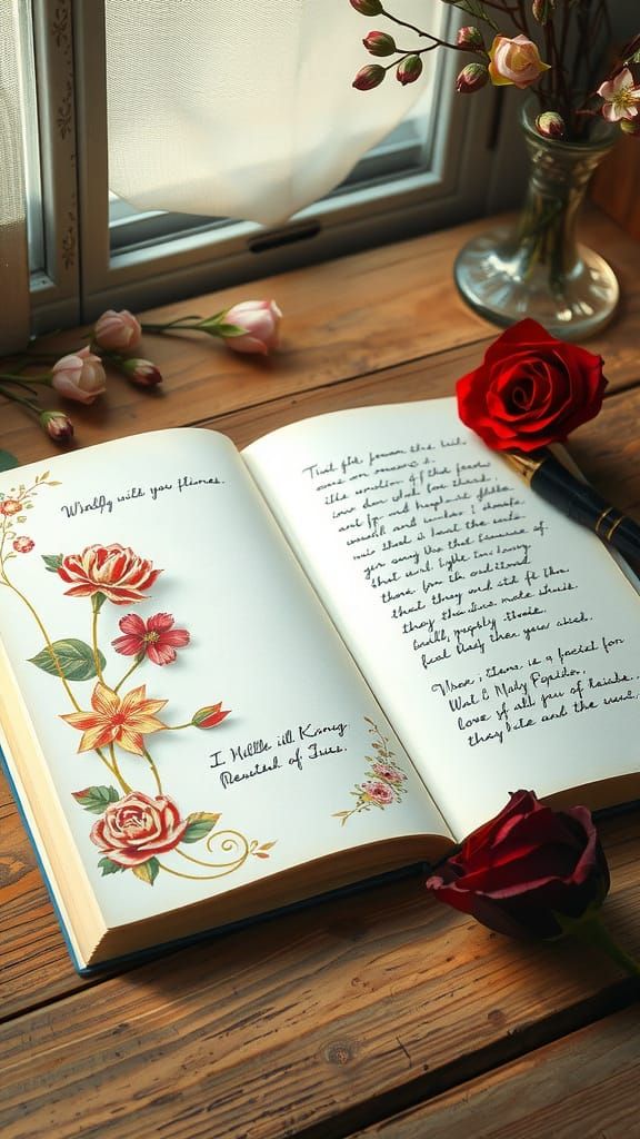 Fairytale Notebook Page with Floral Watercolor Illustration