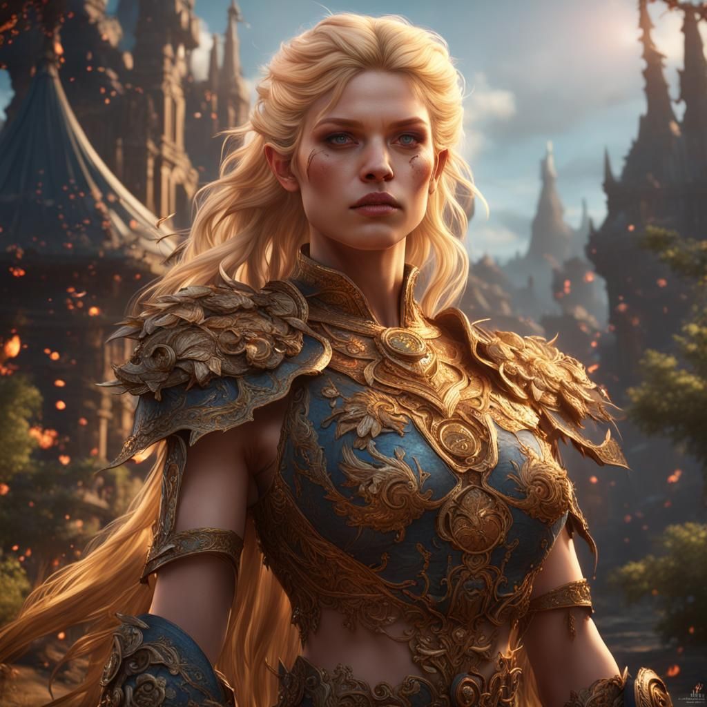 Young Blonde Woman: Detailed Fantasy Concept Art
