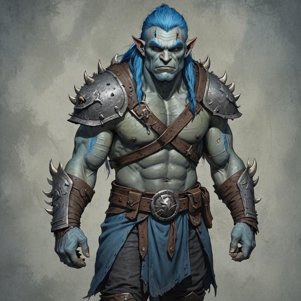 Handsome Blue-Haired Orc Warrior
