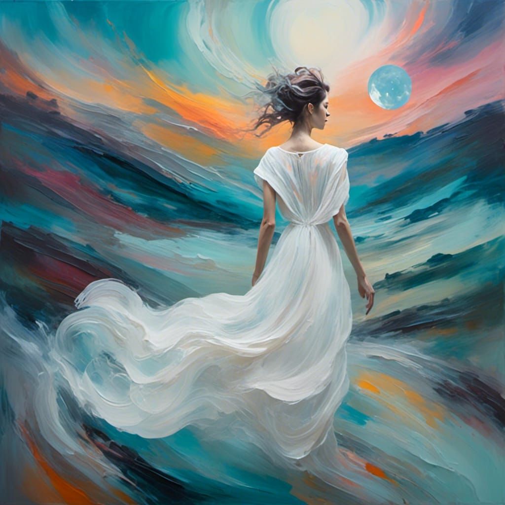 Woman in Alien Valley: Surreal Mixed Media Art