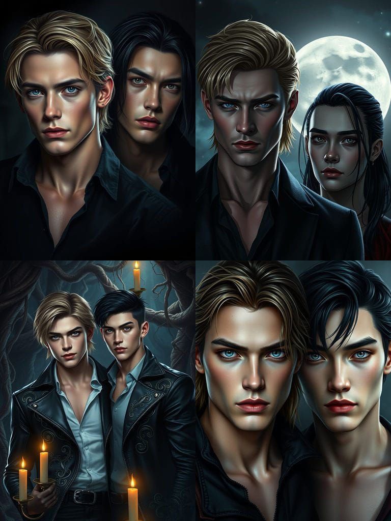 Two Darkly Handsome Vampire Men in a Dreamlike Landscape