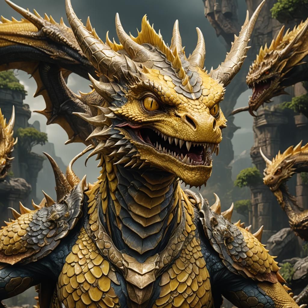 Yellow Alien Dragon Portrait in Detailed Matte Painting