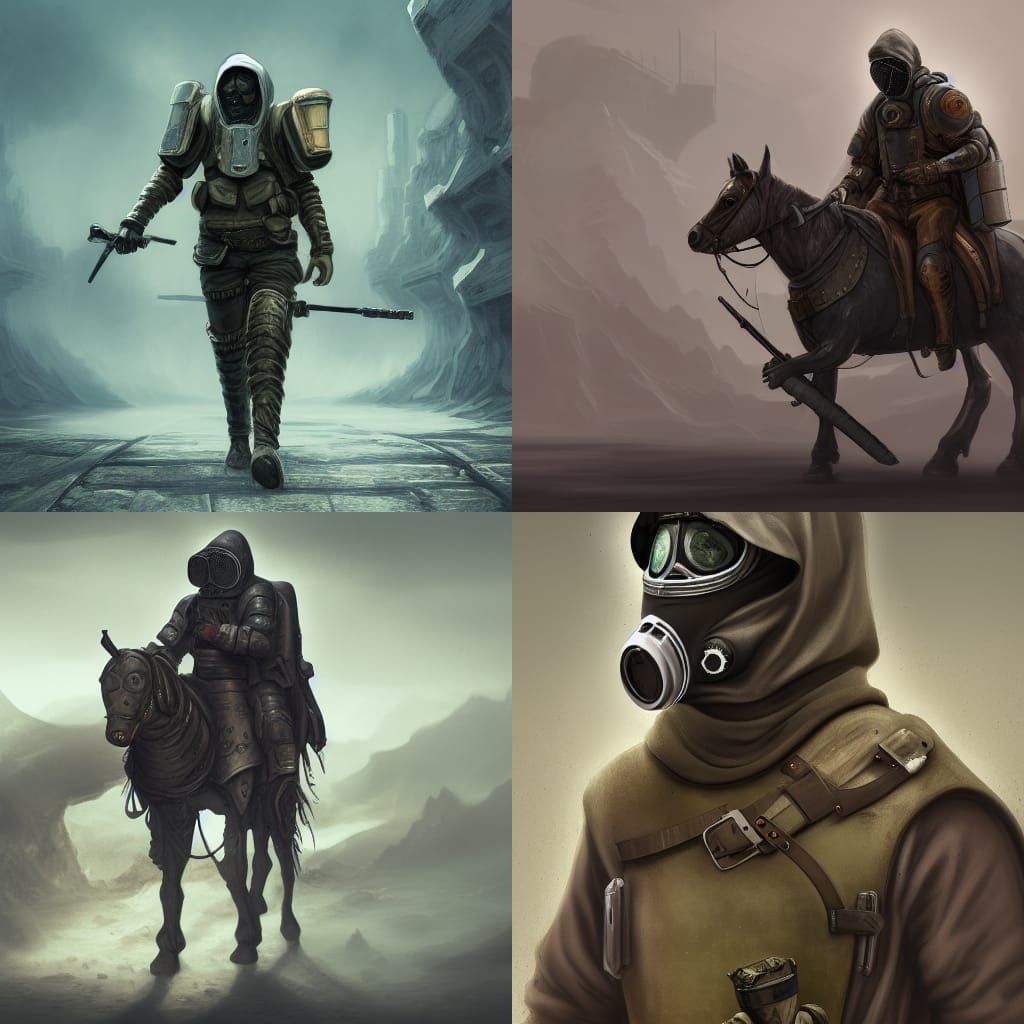 Hooded Soldier on Horseback in Detailed Matte Painting