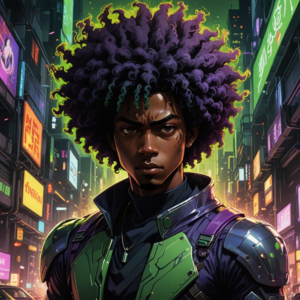 Cosmic African American College Boy with Majestic Afro