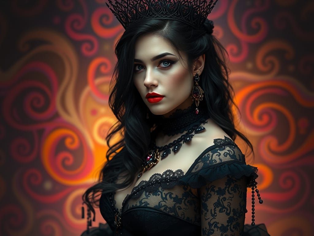 Goth Queen Ascends in Vibrant, Hyperrealistic Art