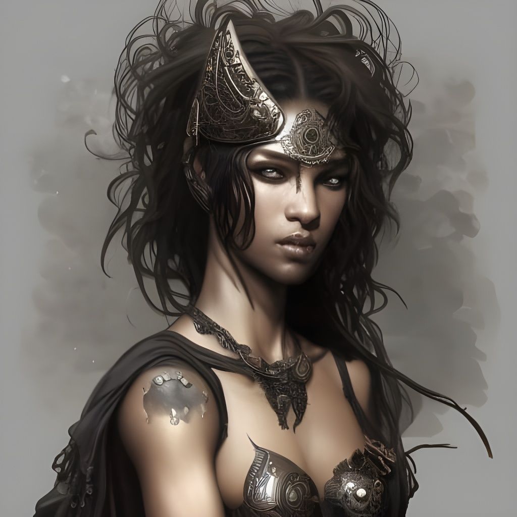 Gothic Black Female Warrior Portrait in Hyperdetailed Style