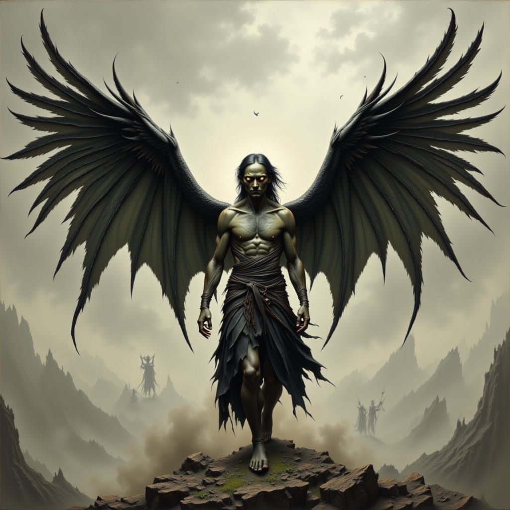 Man Ascending with Luminous Energy Wings