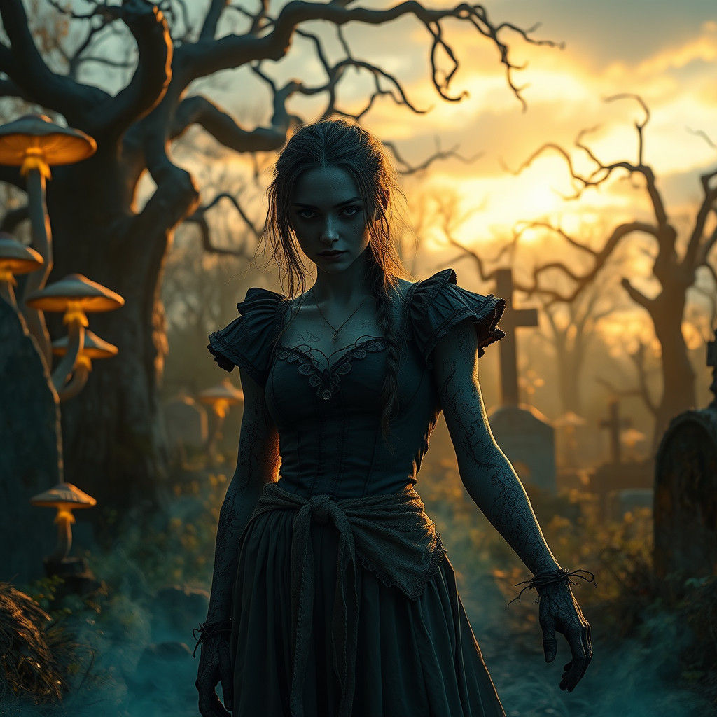 Victorian Zombie in Eerie Graveyard Concept Art