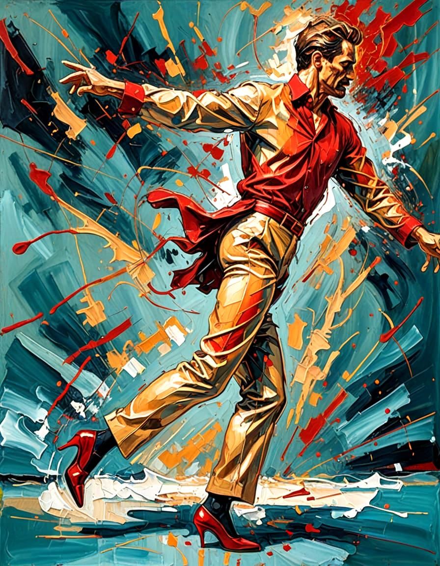 Abstract Expressionist Man Dancing in High Heels