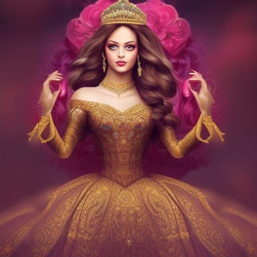 Elegant Princess with Regal Expression, Detailed Digital Art