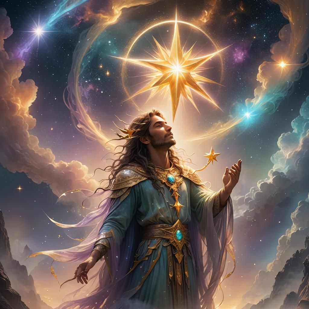 Celestial Being Holds the Morning Star in Fantasy Art