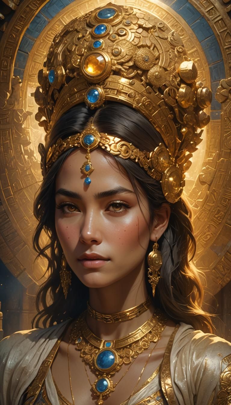 Woman Surrounded by Gold in Ancient Temple