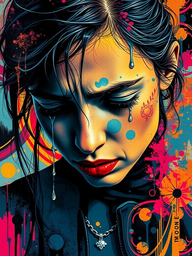Poignant Portrait of Emotional Turmoil in Vibrant Street Art...