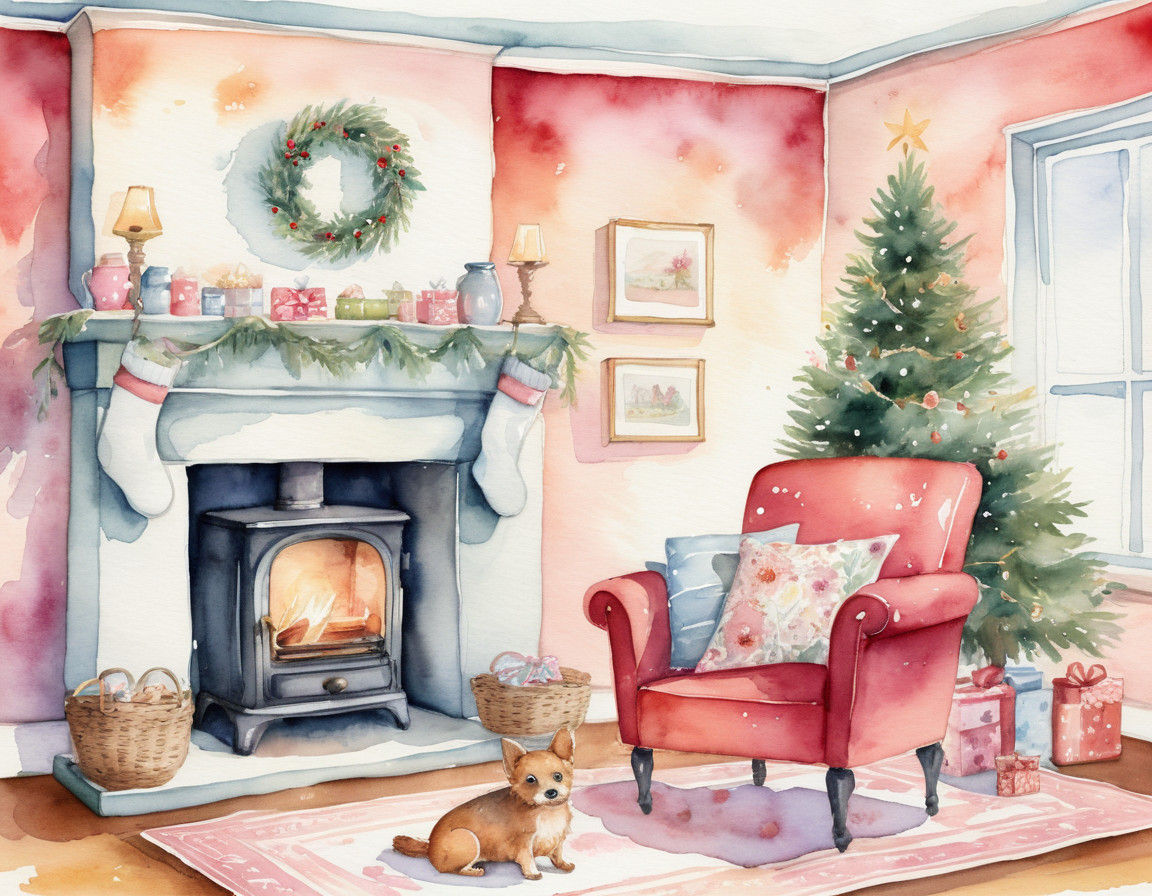 Whimsical Christmas Scene in Watercolor Style