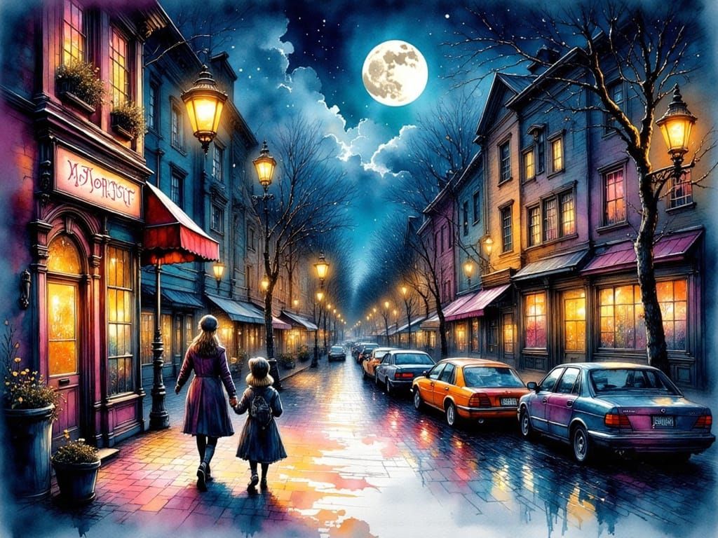 Moonlit Night: Mother and Daughter in Berlin