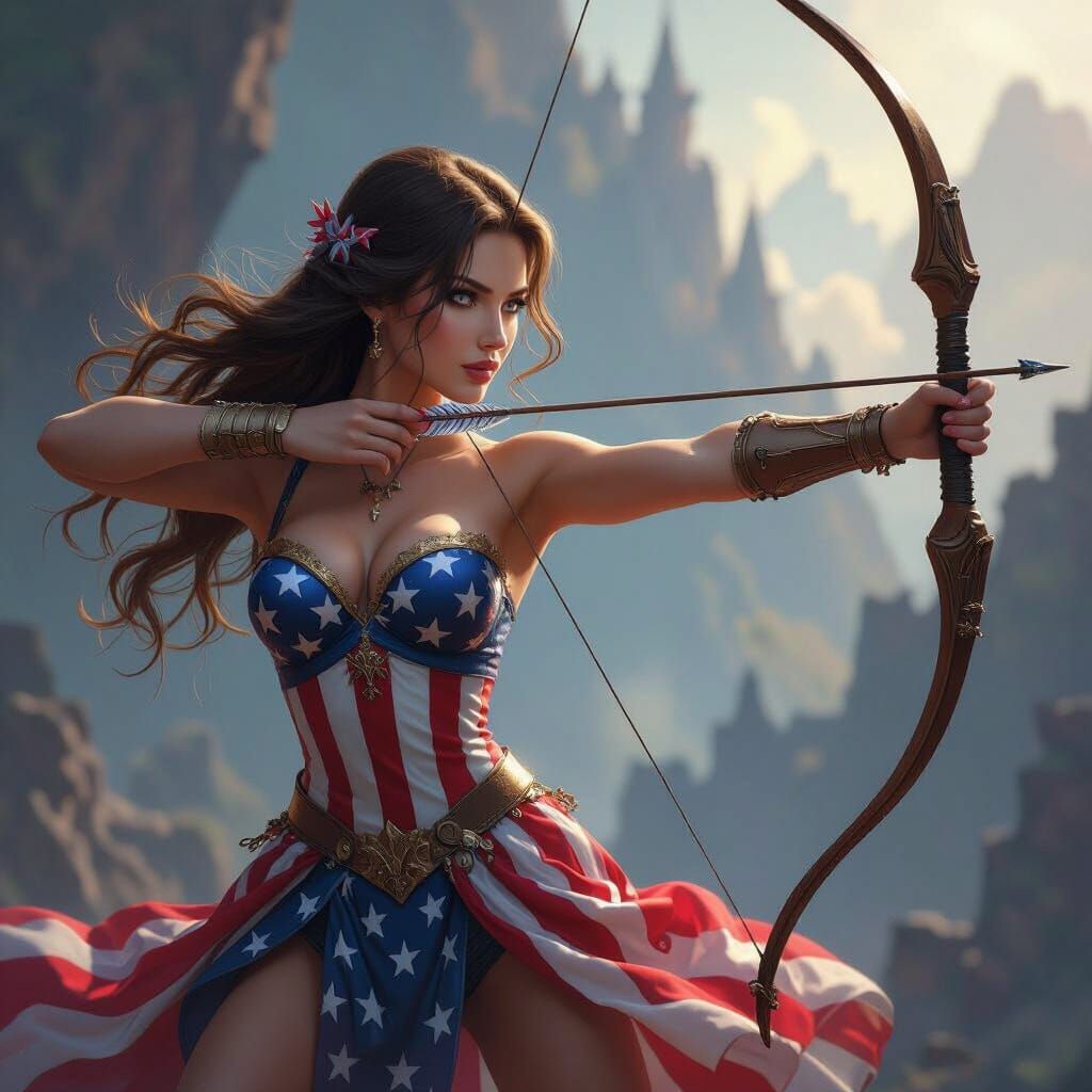 American Flag Archer in Epic Fantasy Concept Art Style
