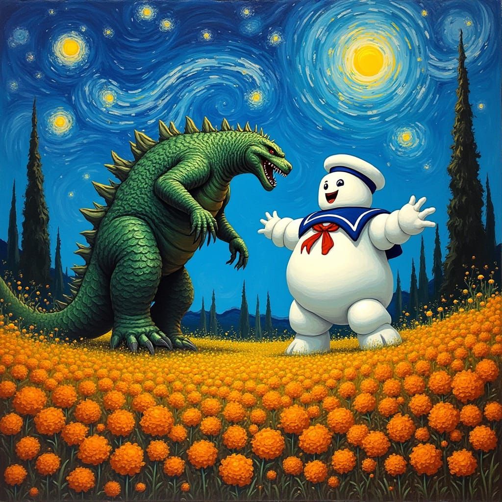 Godzilla Battles the Stay Puft Marshmallow Man in a Vibrant ...