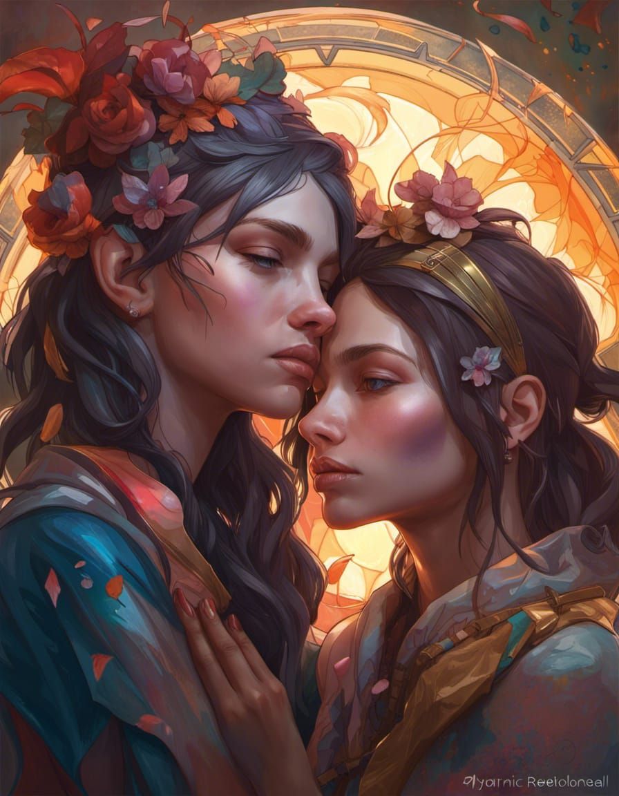 Two Girls Kissing: Hyperdetailed Portrait in 8k