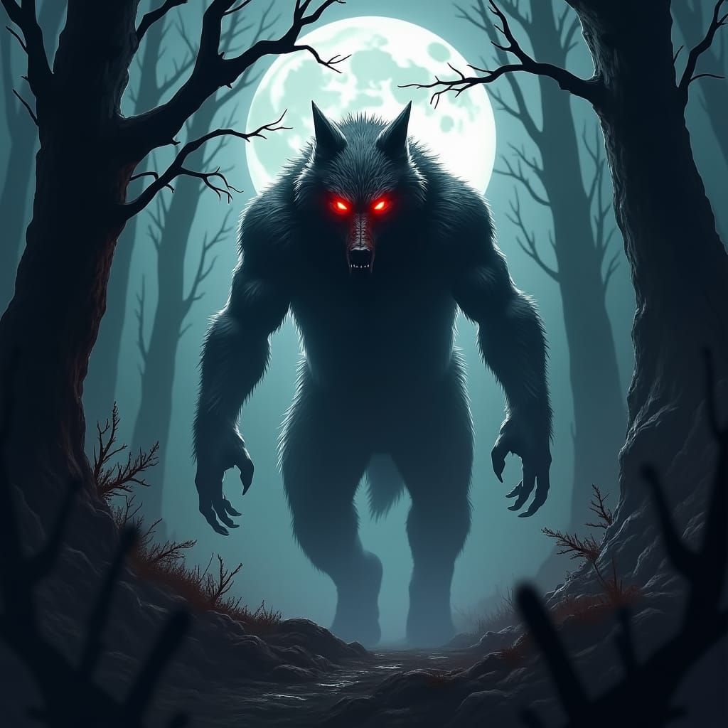 Majestic Werewolf Emerges from Shadows in Matte Painting