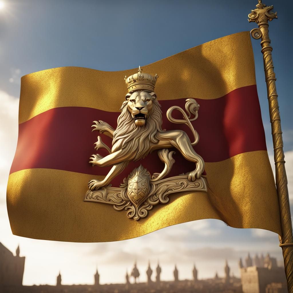 Kingdom of Jerusalem Golden Lion Flag in Matte Painting Styl...