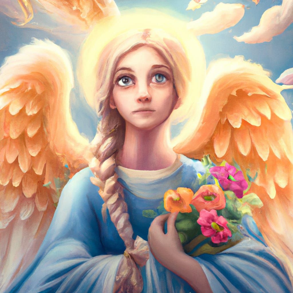 Whimsical Angel Portrait in Fantasy Setting