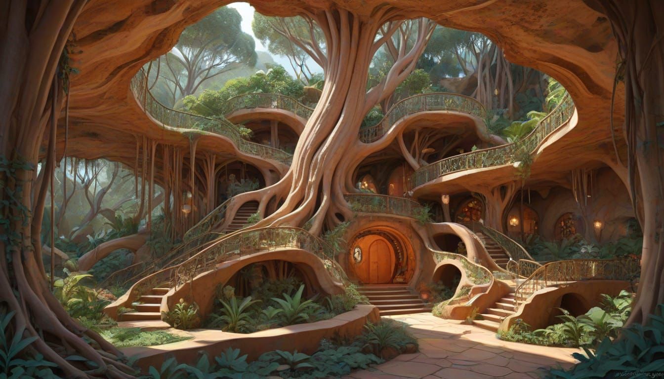 Fantasy Cave System in Vibrant Colors, Inspired by Mary Blai...