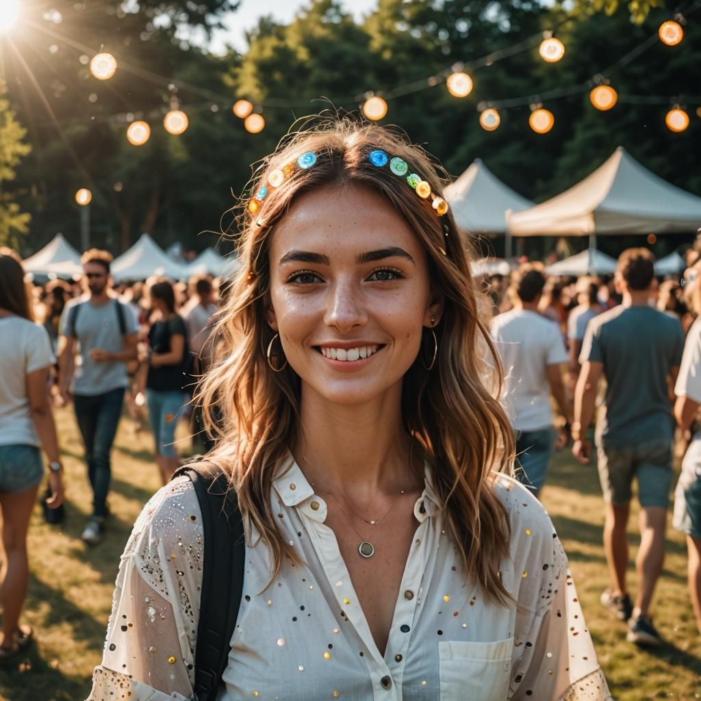 Festival Portrait of Young Woman with Bokeh