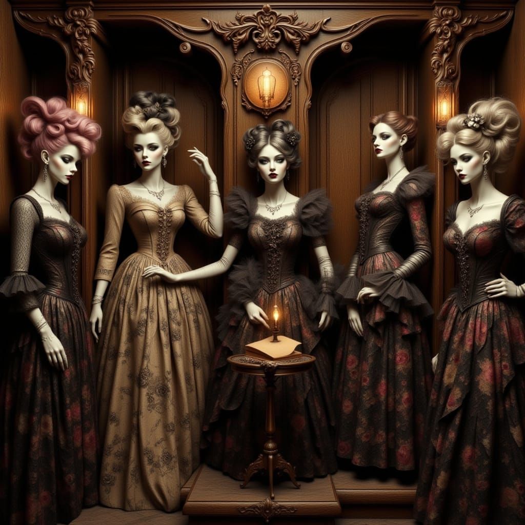 Baroque Figures in Cabinet: Mystical Realism