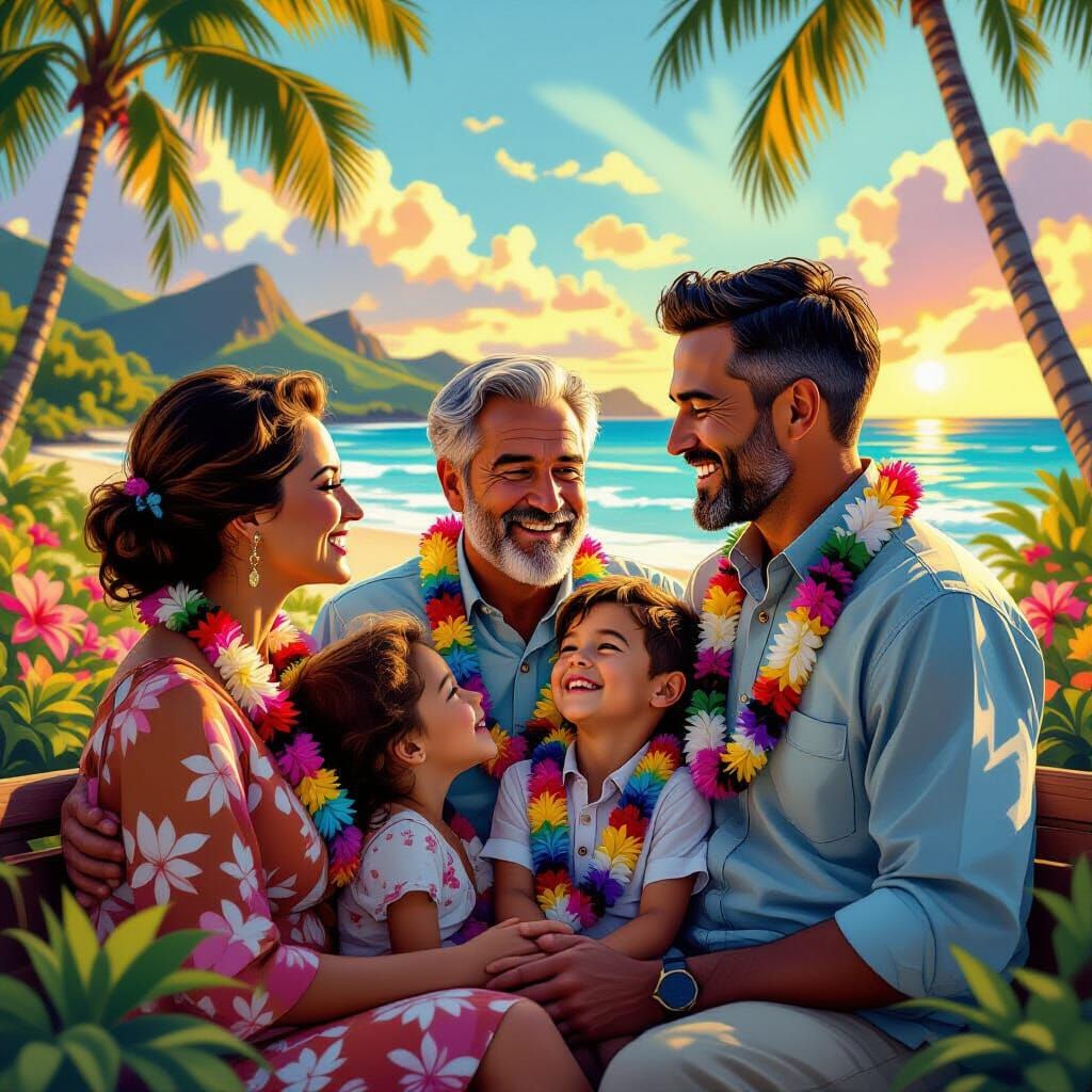 Hyperrealistic Hawaiian Family Reunion in Digital Painting S...