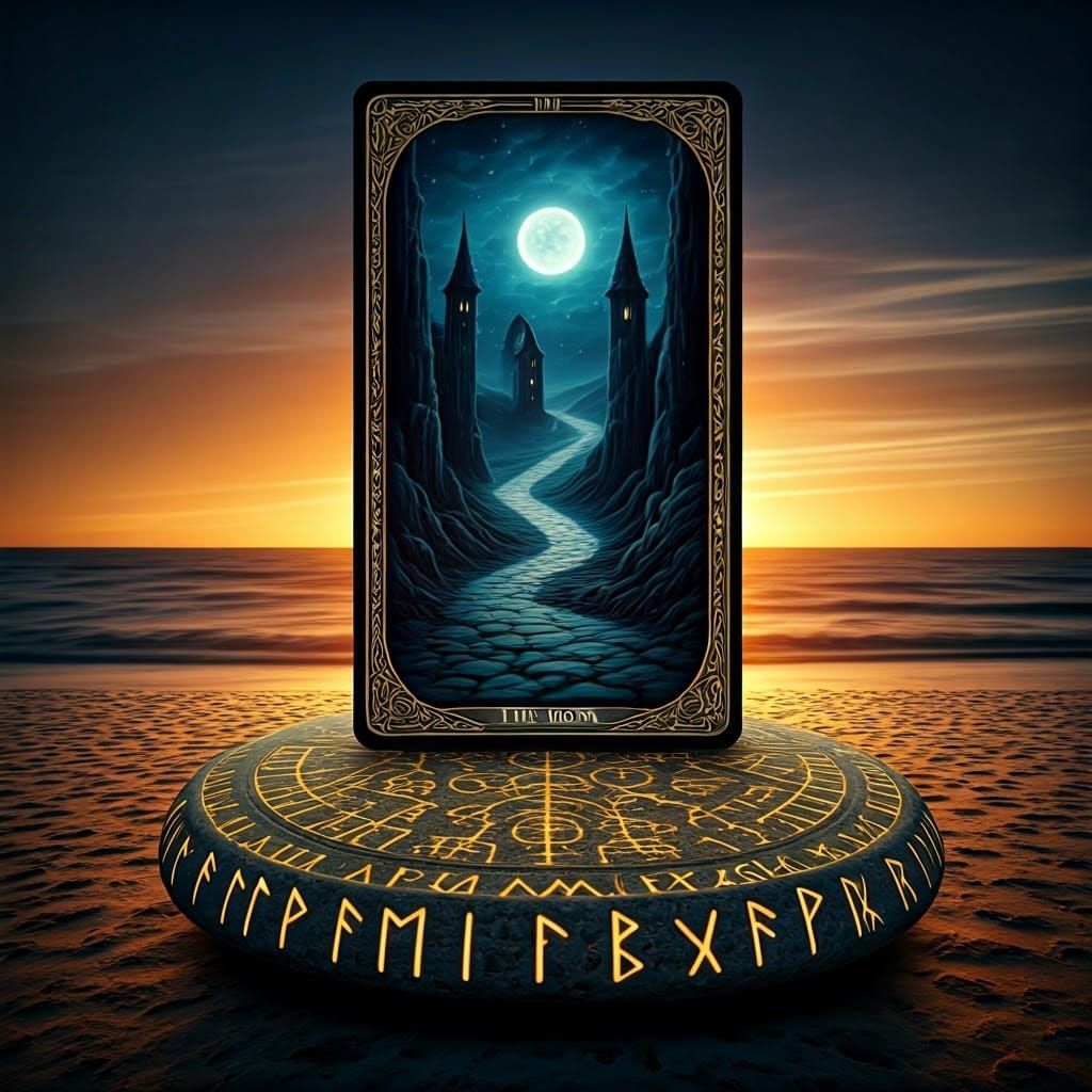 Mystical Moon Tarot Card in Art Nouveau Style