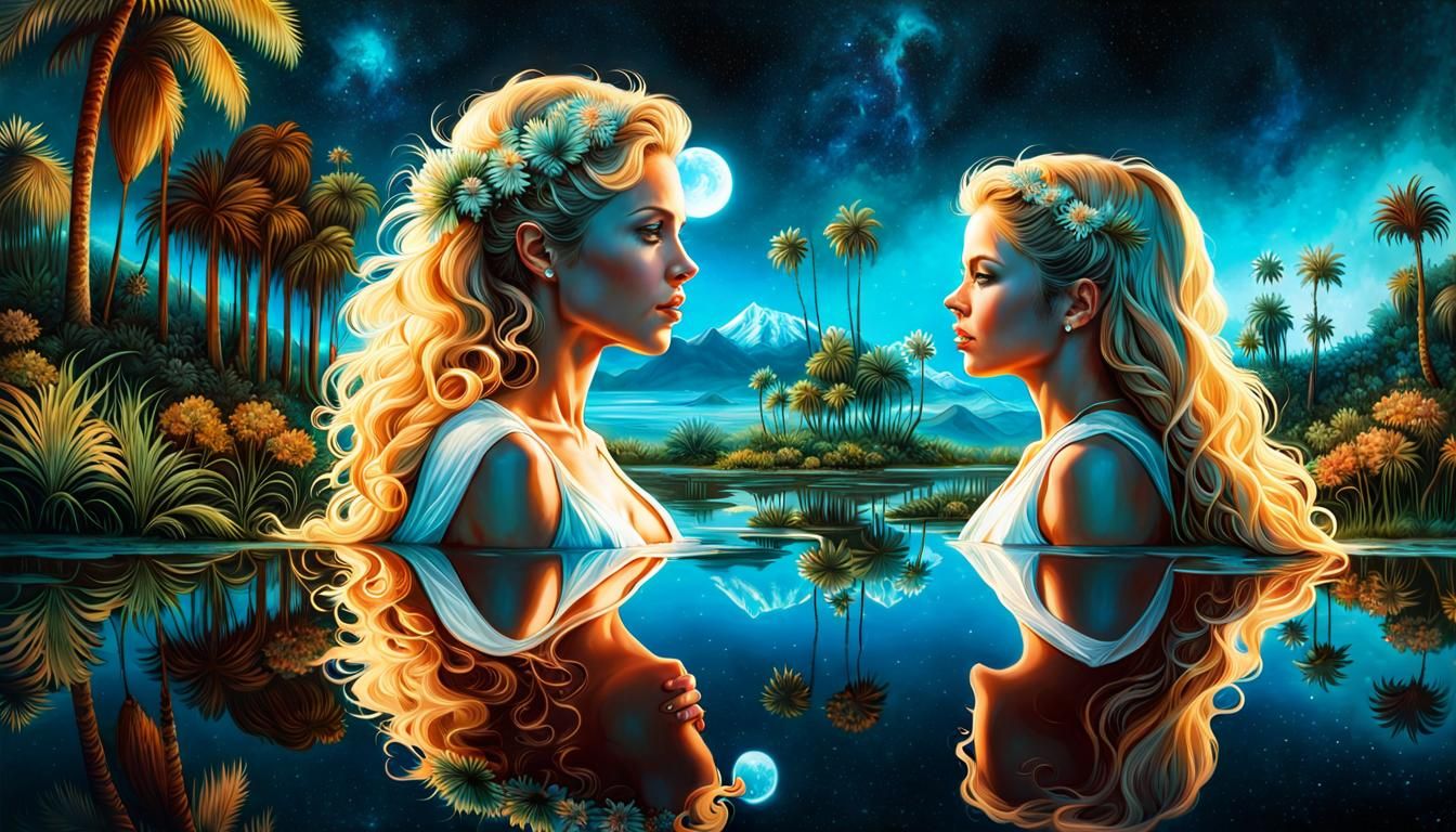 Bioluminescent Mother and Daughter in Dark Fantasy Style