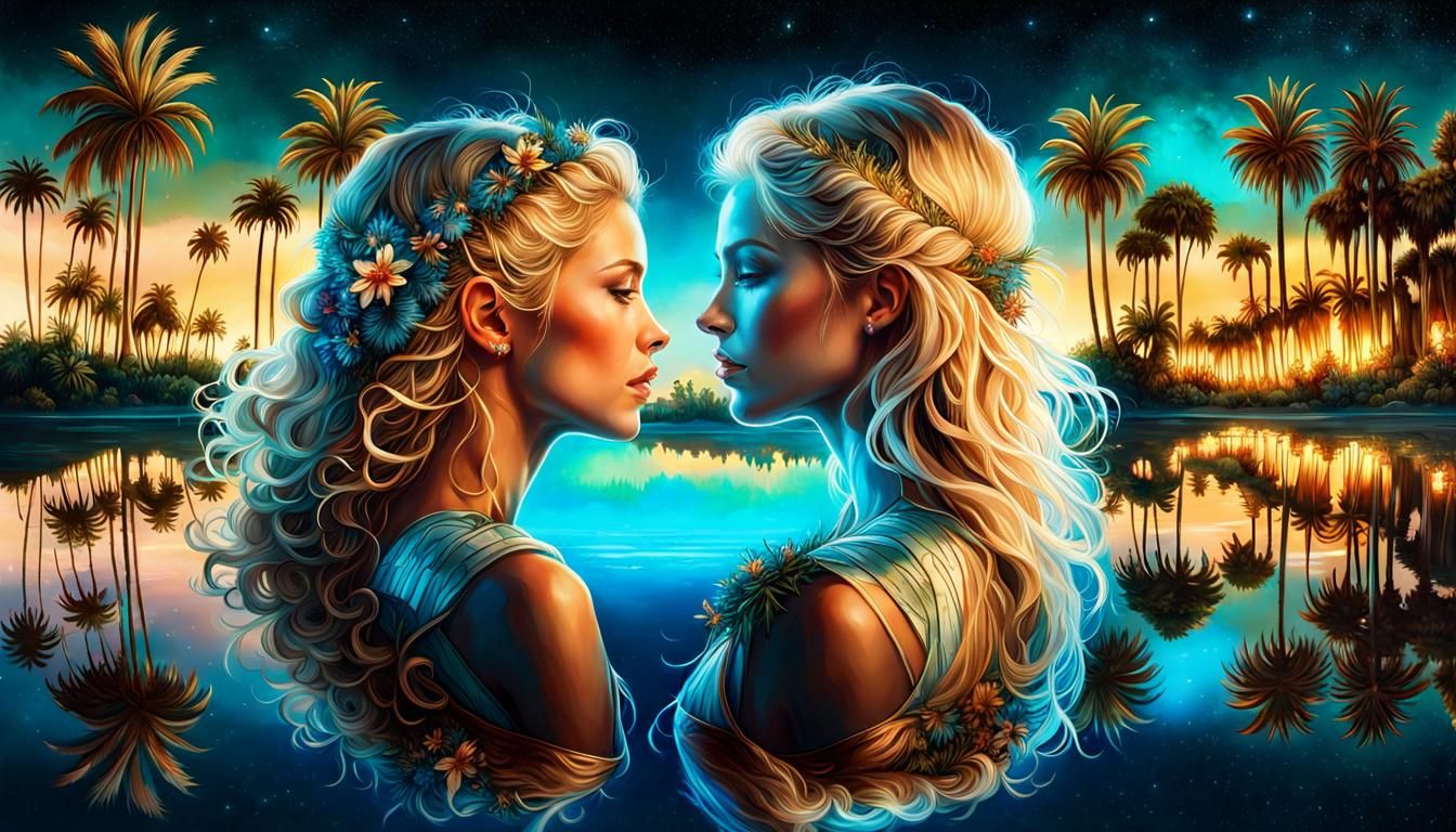 Bioluminescent Mother and Daughter Fantasy Art