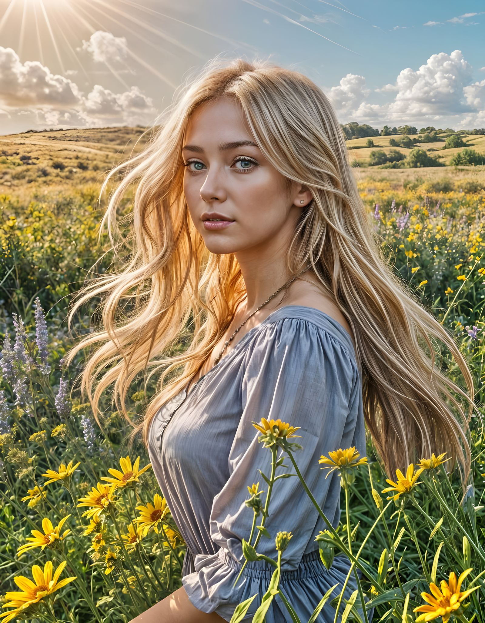 Alluring Girl with Red Hair in Anime Style