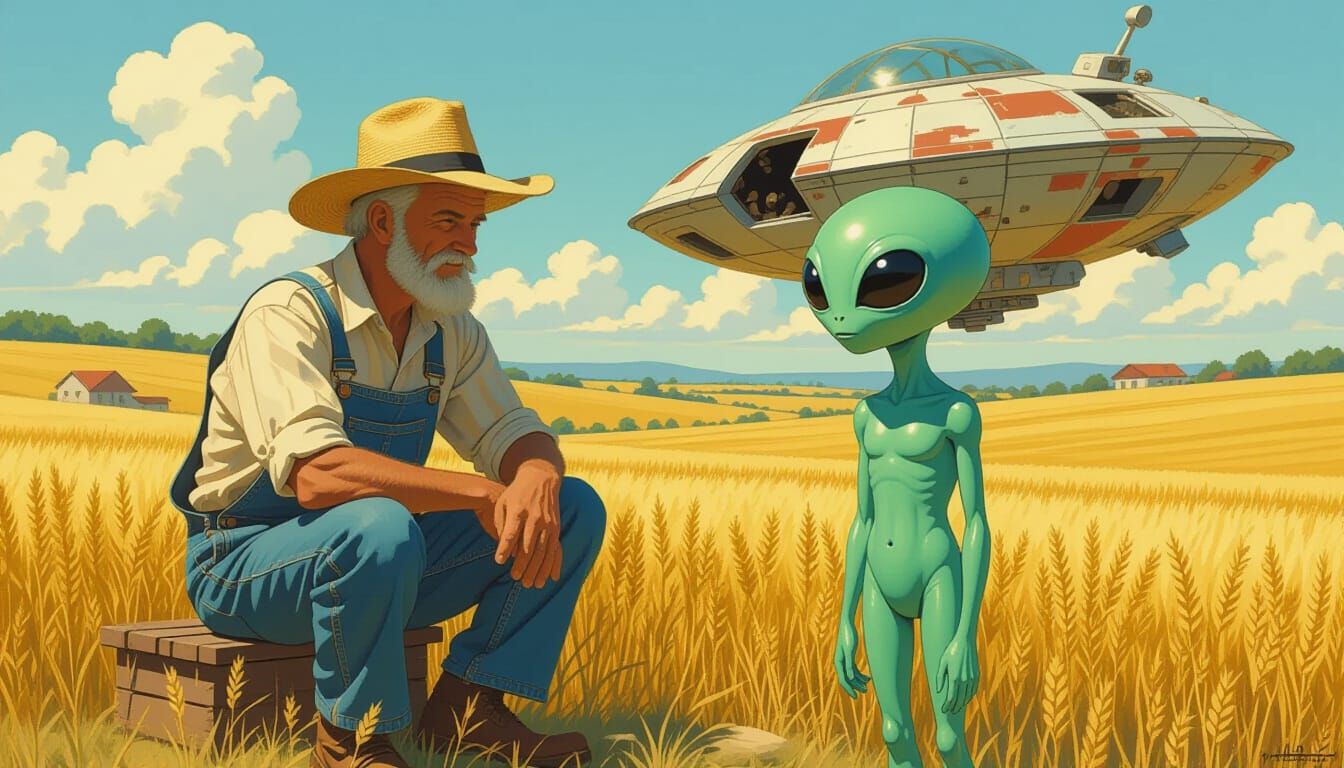 Farmer Befriends Alien in Sci-Fi Folk Realism Scene