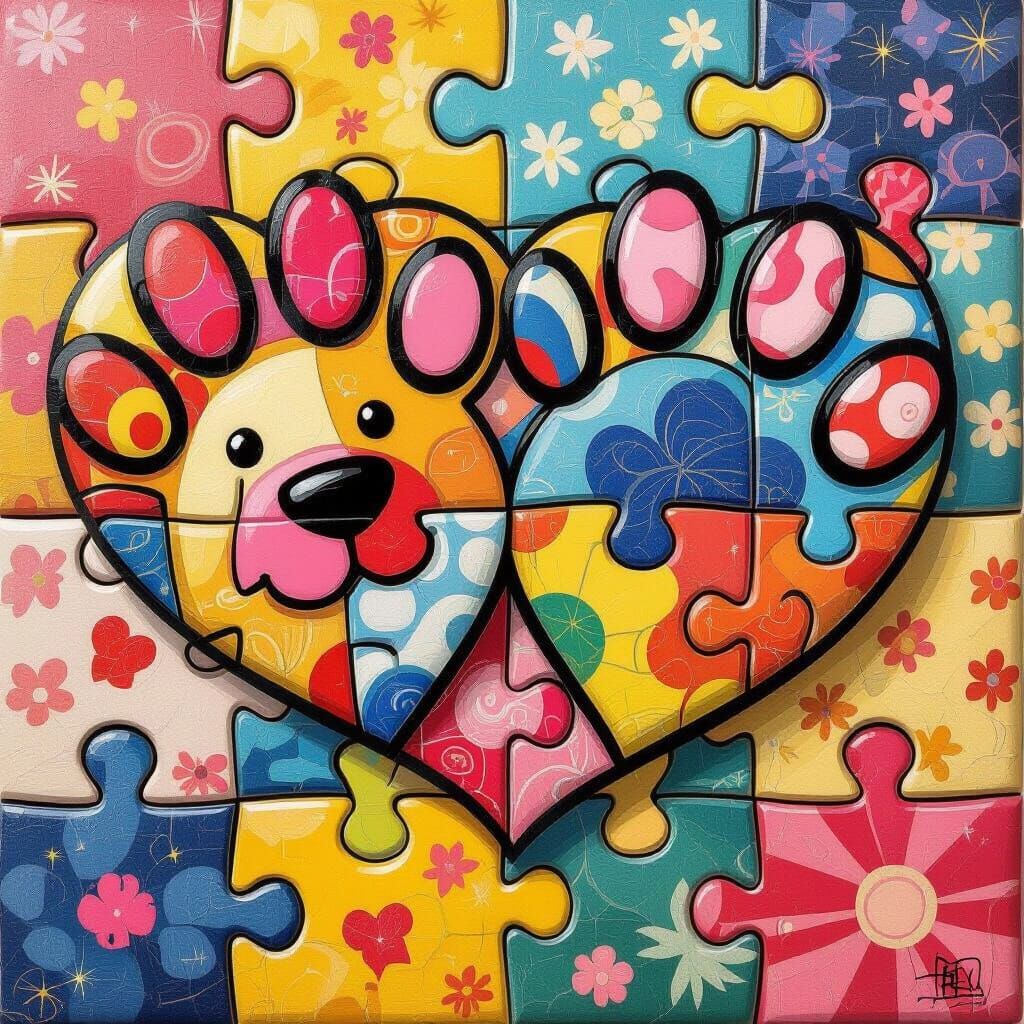 Intertwined Hearts Paw Print in Surrealist Style